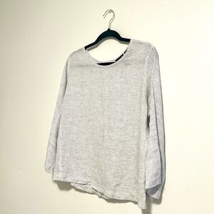 Tahari 100% Linen Striped Top Button Back Coastal Grandmother Minimalist